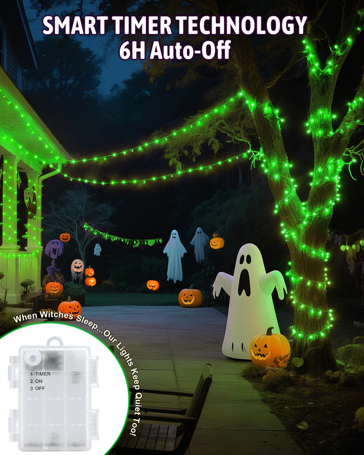 Kelumi Halloween Lights, 50 LED Green Fairy Lights, 16.4ft, Battery Operated, Waterproof for Outdoor Indoor Decor
