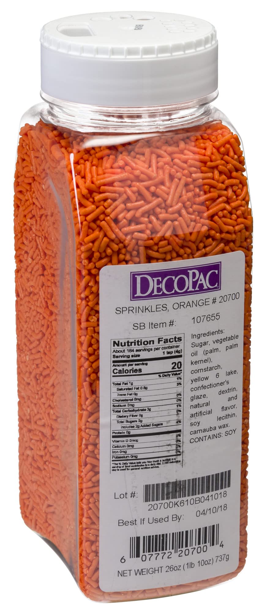 DecoPac Orange Sprinkles | Extra Large 26oz Pack | Cake Sprinkle Mix, Fancy Sprinkles For Cake Decorating, Handheld Container, C