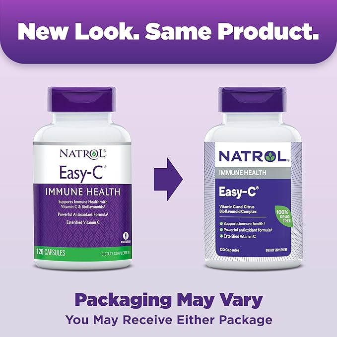 Natrol Easy-C Immune Health, Dietary Supplement, Supports Immune Health with Vitamin C and Bioflavonoids, Veggie Capsules, 500 mg, 120 Count