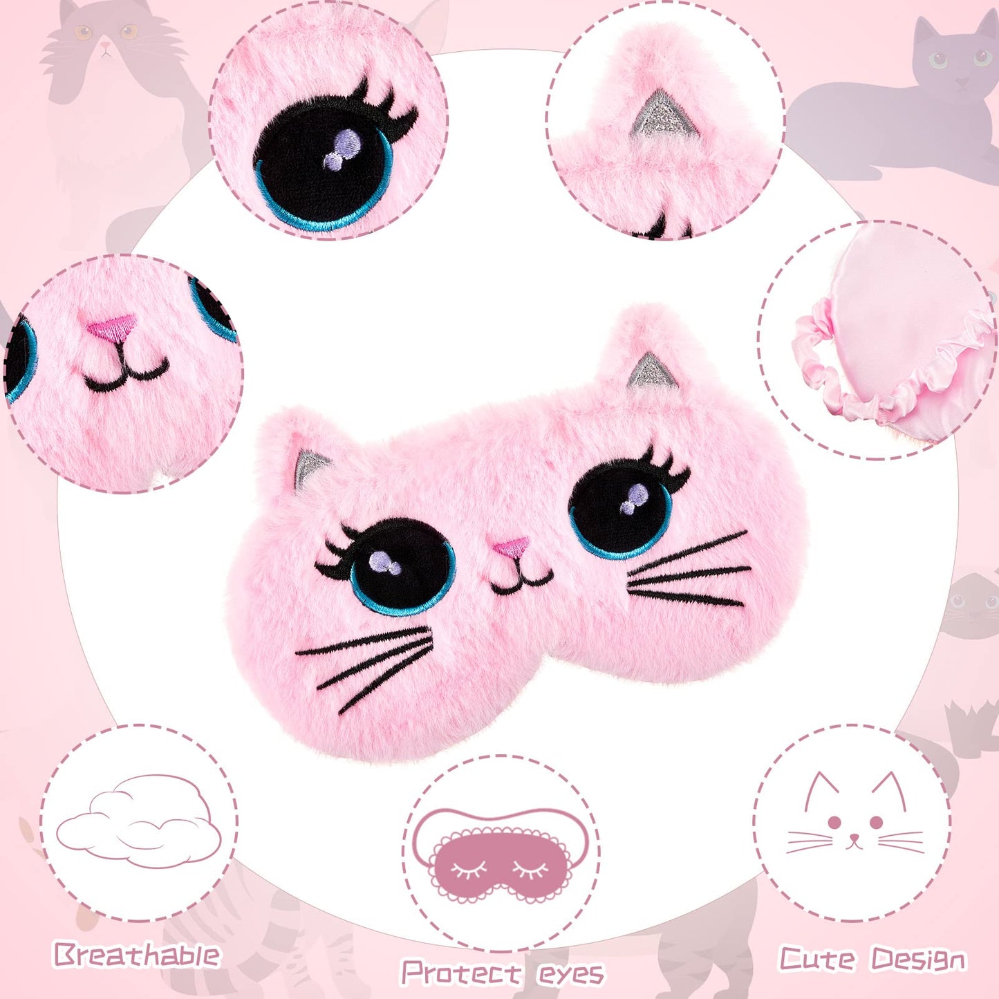3 Pieces Sleep Mask for Kids, Girls Plush Sleeping Eye Cover Soft Eye Blindfold Cover Animal Shade for Kids(Colorful,Cat Style)