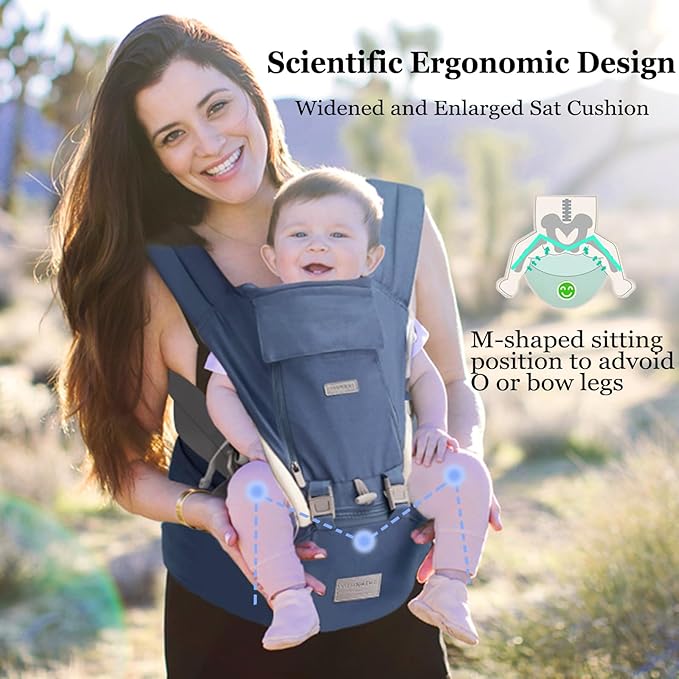 Baby Carrier Newborn to Toddler Baby Carriers with Seat Infant Baby Holder Backpack Baby Carriers Front and Back for Carrying and Hiking (Blue-Grey)