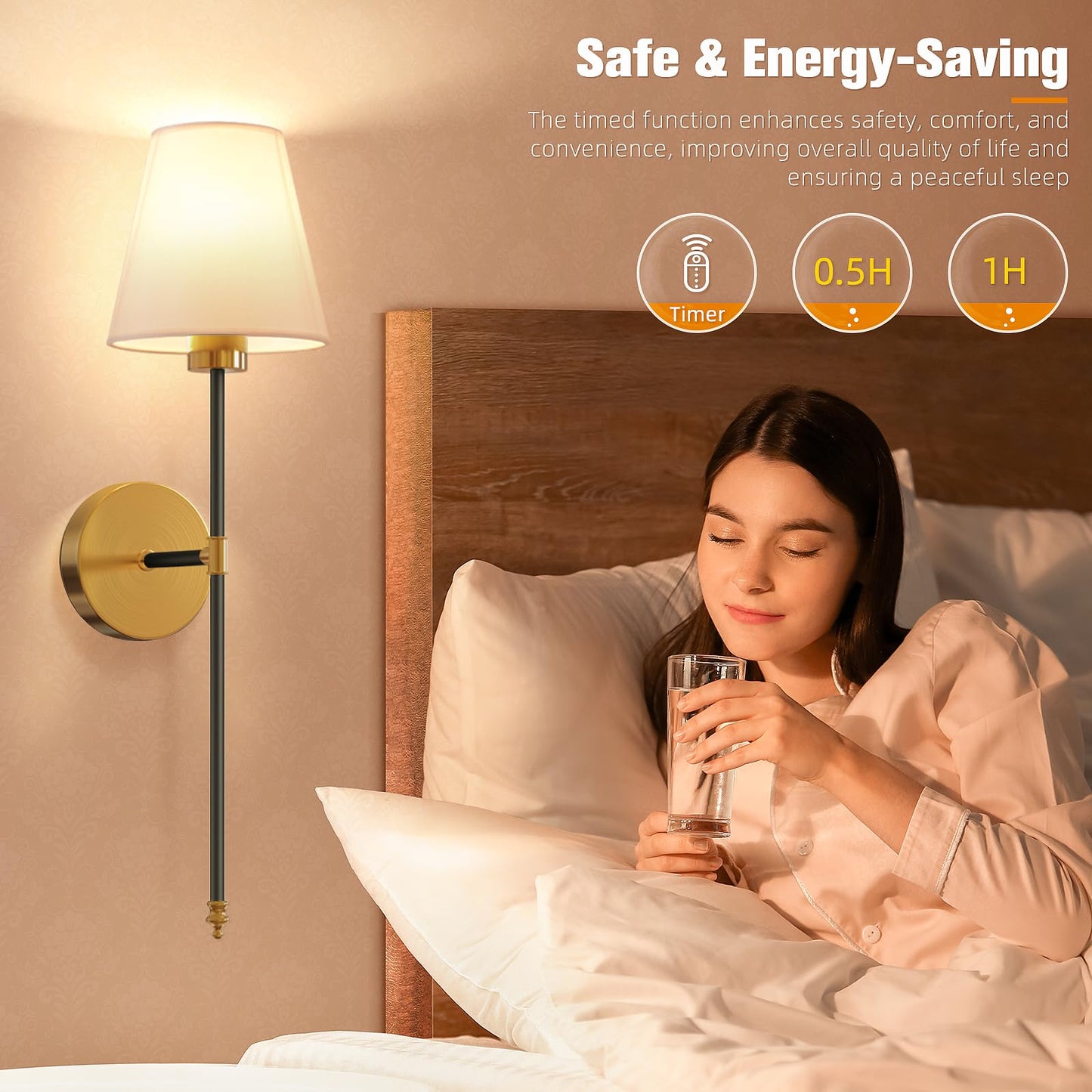 NIORSUN Wall Sconce Set of 2, 24 inch Black-Gold Metal Rechargeable Lights with Dimmable Bulbs, Model SW013