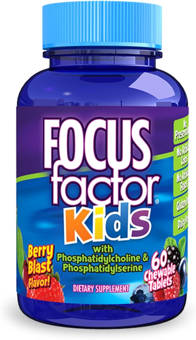 Focus Factor Kids Complete Daily Chewable Vitamins Multivitamin & OLLY Kids Chillax Magnesium Gummies Lemon Balm Calm Chews