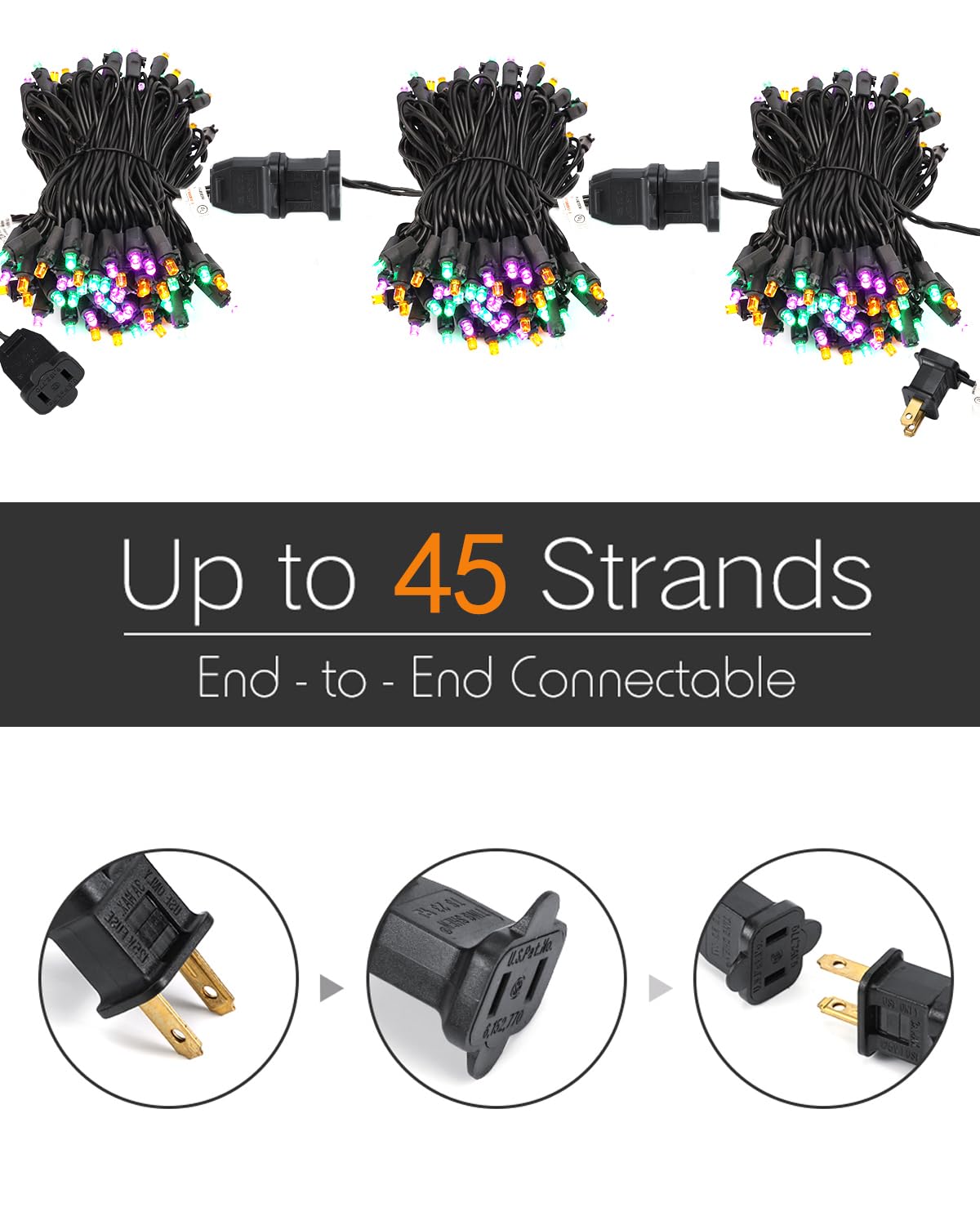 Brizled Halloween String Lights, 33ft, 100 LED, 5MM Wide Angle, UL Certified, Purple Orange Green