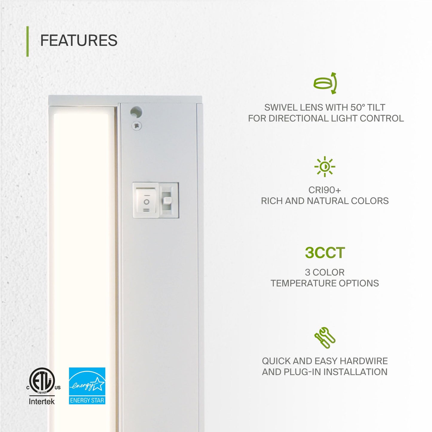 Asd Led Under Cabinet Lighting, 48 Inch, Dimmable, Hardwired/Plug-In, 2700K/3000K/4000K, Aluminum Housing, Model A-Ucs