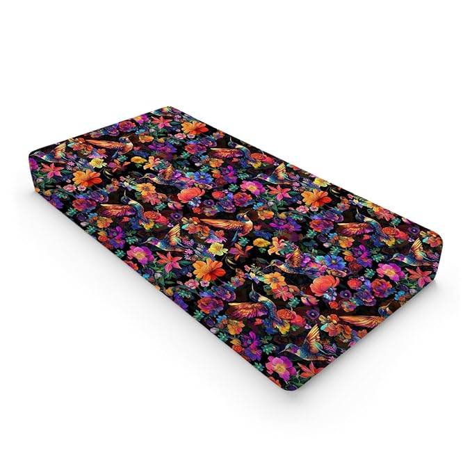 Colorful Hummingbirds Flowers Baby Changing Pad Covers Boy Girl 32''x16'' Spring Birds Blossom Garden Fitted Diaper Change Table Mats Animals Floral Soft Breathable Nursery Cradle & Bassinet Sheets