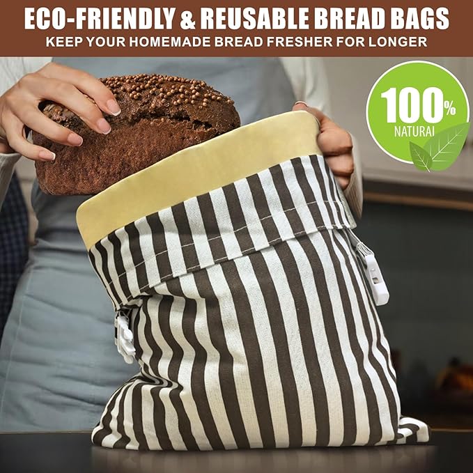 Mosucoirl Beeswax Bread Bags 2 Pack, Reusable Bread Storage Boxes for Homemade Sourdough, Cotton Food Bags Loaf Containers to Keep Fresh Large
