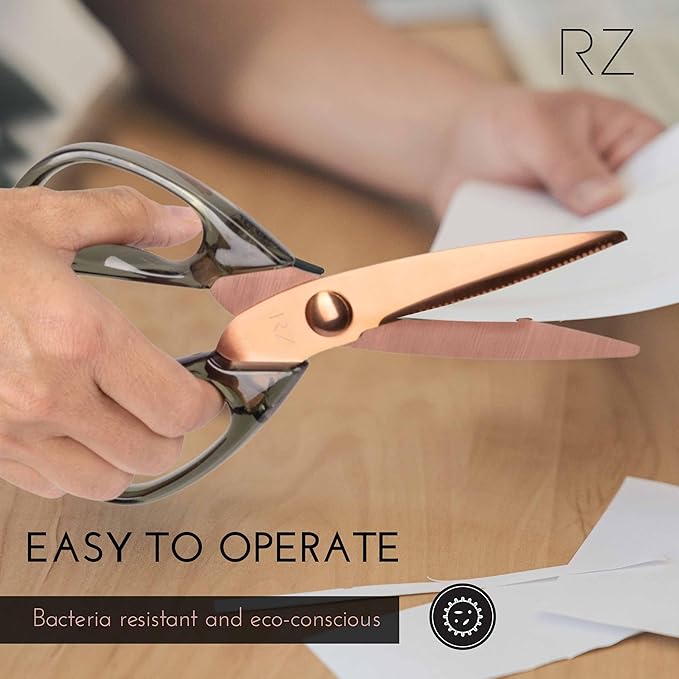 Rachel Zoe All Purpose Scissors, Scissors for Office, School or Art, Stainless Steel Sharp Shears with Large Handles, Dishwasher Safe (Green/Copper)