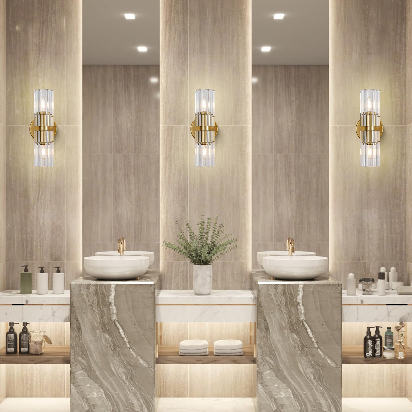 Plsintly Gold Crystal Wall Sconces Set Of Two  Wall Sconce Set Of 2  Brass Sconces Wall Lighting With K9 Crystal Lampshade  Wall Lights For Bedroom Living Room Bathroom Hallway