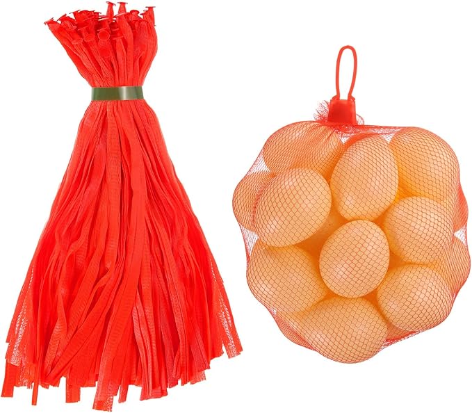 uxcell 100Pcs Reusable Produce Mesh Bags, 30cm Mesh Nylon Netting with Loop-Style Closures, Stretchable Egg Hatching Bags for Fruit Vegetable Storage, Red