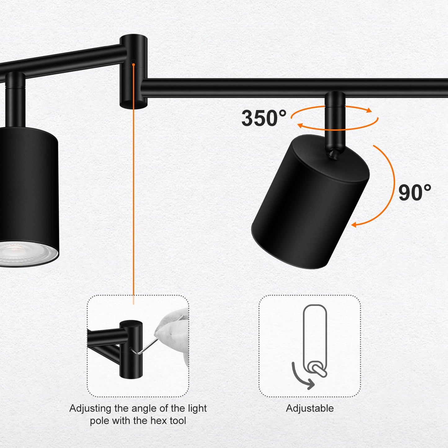 Track Lighting Kit Led  Track Lighting Fixtures Ceiling  44.3 Black 6 Light Ceiling Light For Kitchen  Flexible Spotlight With Rotatable Head  Industrial Wall Lights For Hallway(Gu10 Socket  No Bulb)