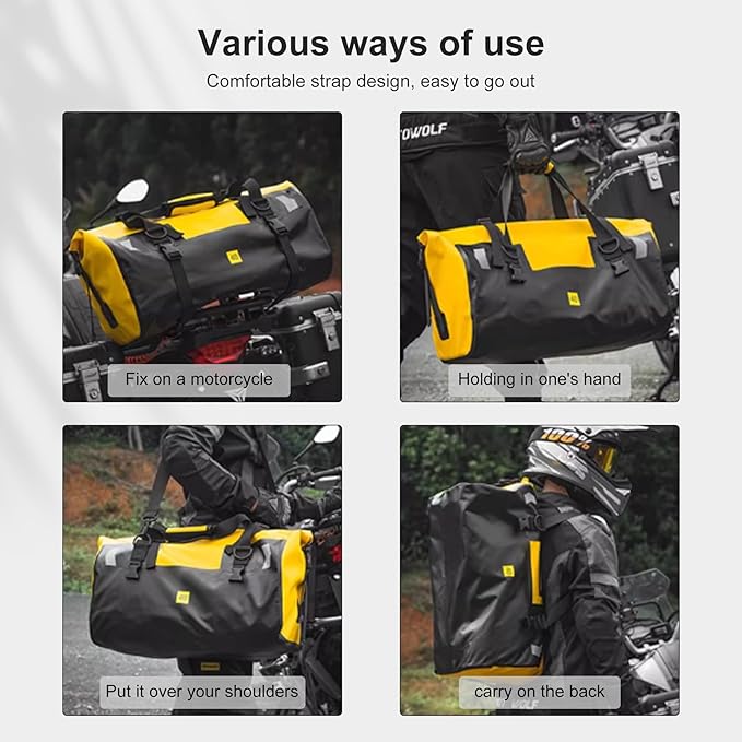 Waterproof Duffel Bag，Roll-Top Heavy Duty Dry Duffle Bag，Motorcycle Dry Bag，with Quick-fixed Straps，with Large Storage Space, Perfect for Traveling, Camping, Kayaking, Fishing & Canoeing (yellow, 40L)
