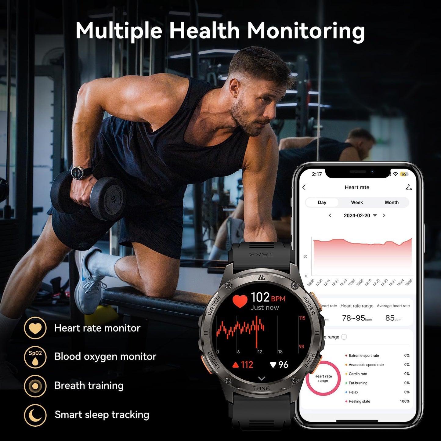 AMAZTIM Smart Watches for Men,60 Days Extra-Long Battery, Rugged Military Bluetooth Call(Answer/Dial Calls),1.43" Ultra HD AMOLED Display,Full Metal Body SmartWatch Compatible iPhone and Android