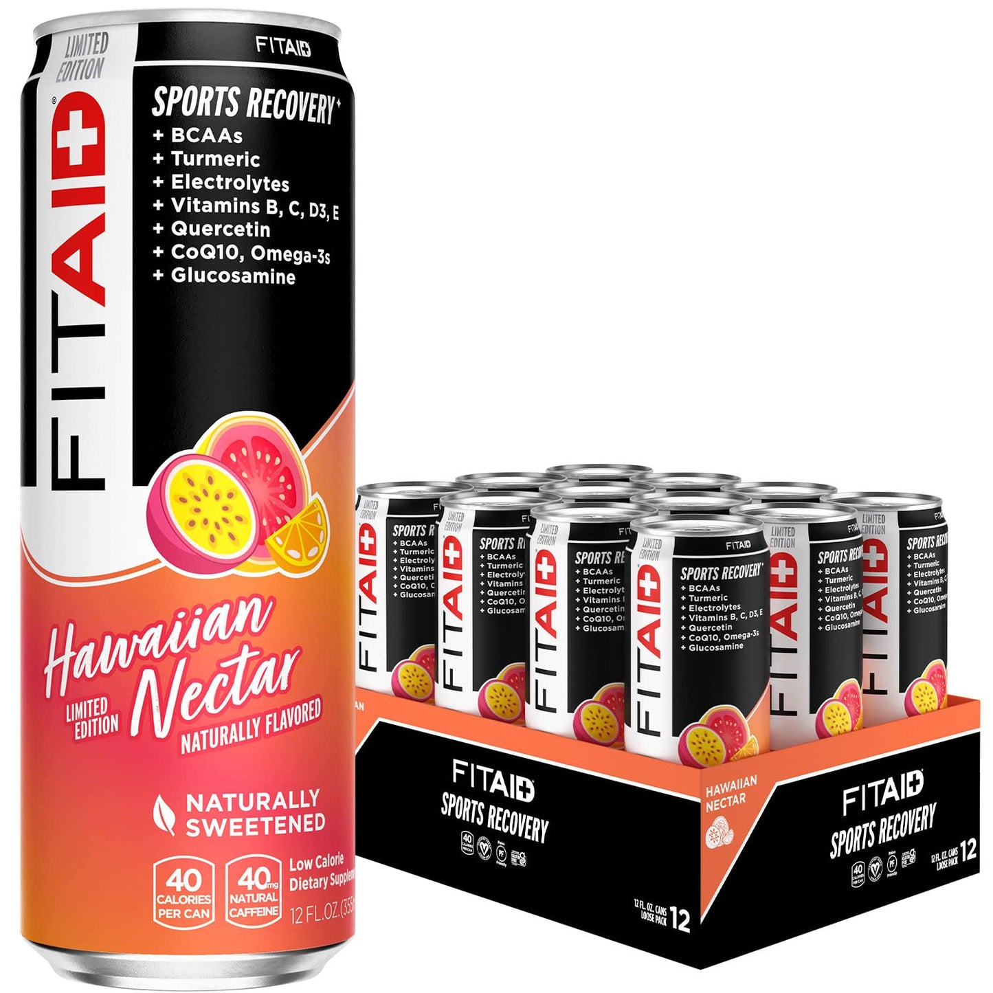 FITAID Post Workout Recovery Drink, Hawaiian Nectar, Passion Fruit, Orange & Guava, BCAAs, Glucosamine, Electrolytes, 40 Calorie