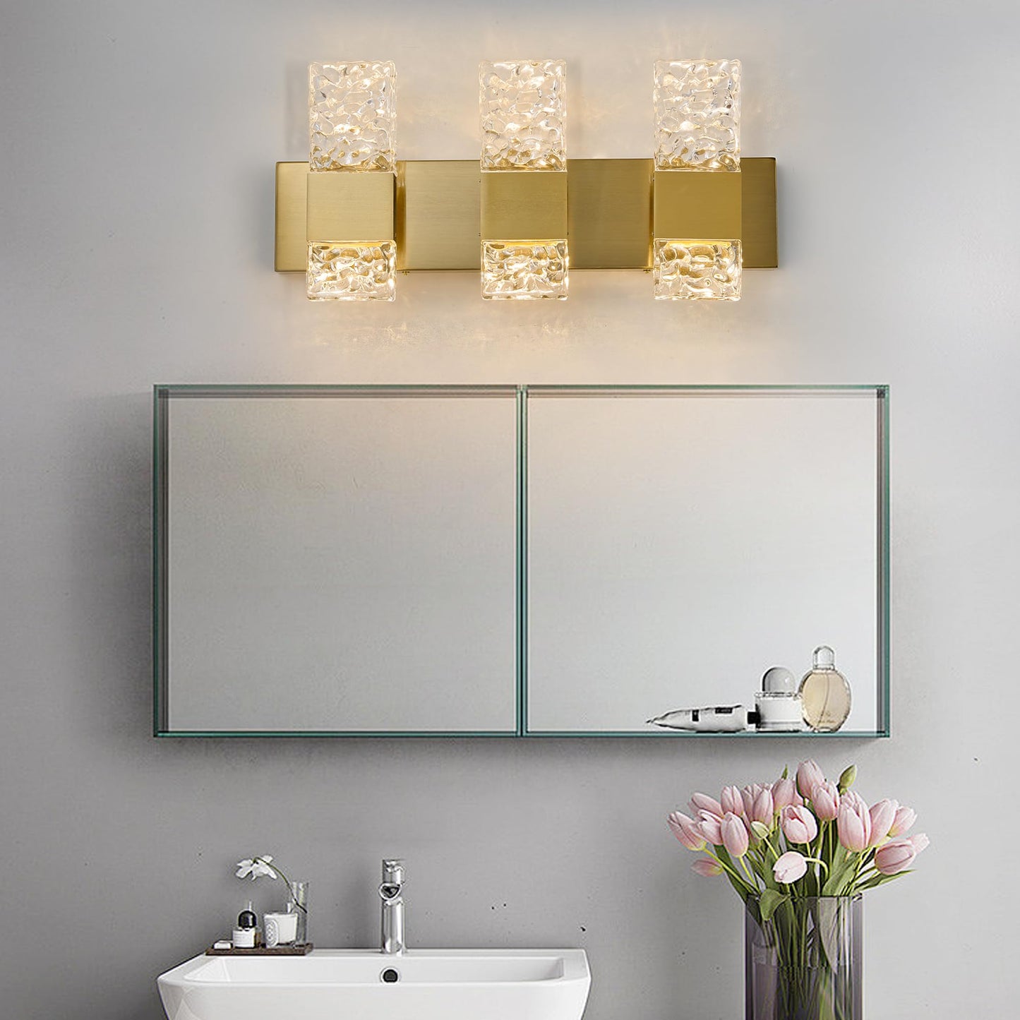 Oylyw Gold Bathroom Vanity Lights - 3 Light Brushed Stainless Steel Led Fixture, Modern Design, 3000K Warm Light, Model Jq1428-3Tg