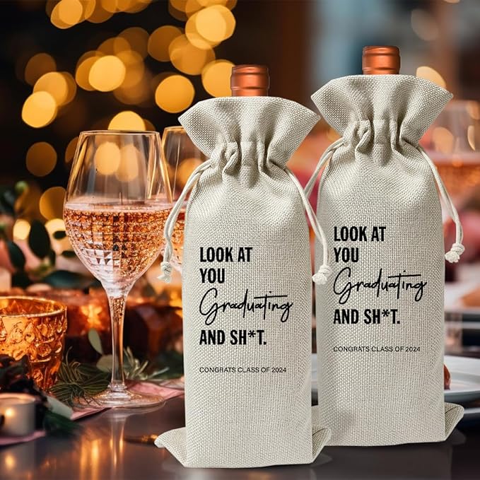 Graduation Gift Wine Bag For Her Him Nurse Doctor Teacher Graduation Party, University College Graduate, Graduation Party Decoration, Drawstring Cotton Linen Wine Bag