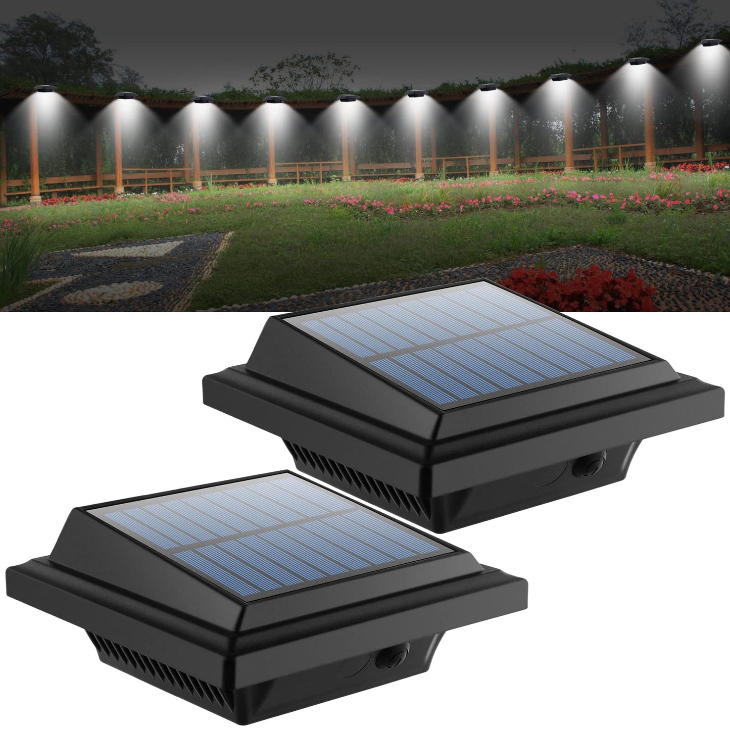 UniqueFire Solar Gutter Lights - 40 LEDs, Waterproof Outdoor Fence Lights, Black/Cool White, 2 Pack, Model DEH10011