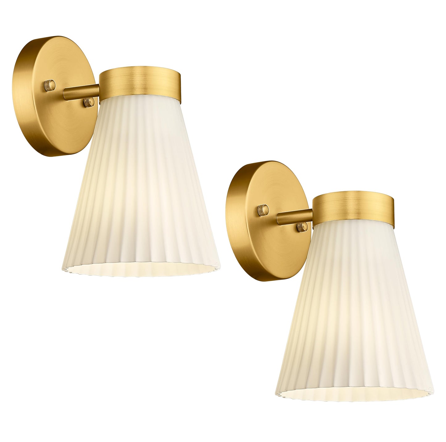Gold Wall Sconces Set Of Two  Hwh Modern Bathroom Vanity Sconce Wall Lighting Indoor Wall Lamp With Frosted White Striped Glass  5Hzg97B-2Pk Bg
