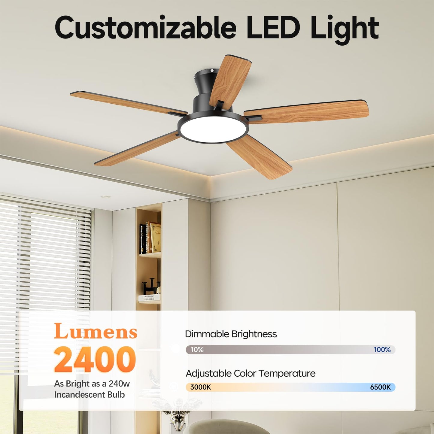 Atolit Ceiling Fans With Lights,52 Inch Smart Ceiling Fan, Remote/App Control, Compatible With Alexa/Google Assistant,Reversible