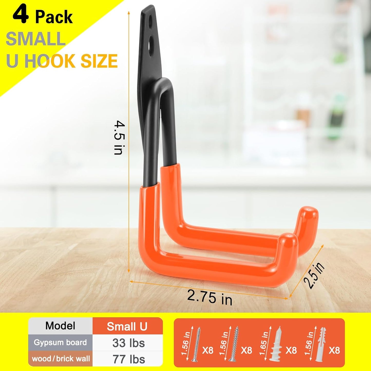 4 Pack Heavy Duty Garage Hooks Storage Organizer Wall Mount Power and Garden Tool Hangers, for Hanging Ladders, Ropes, Hose, Bulk Items