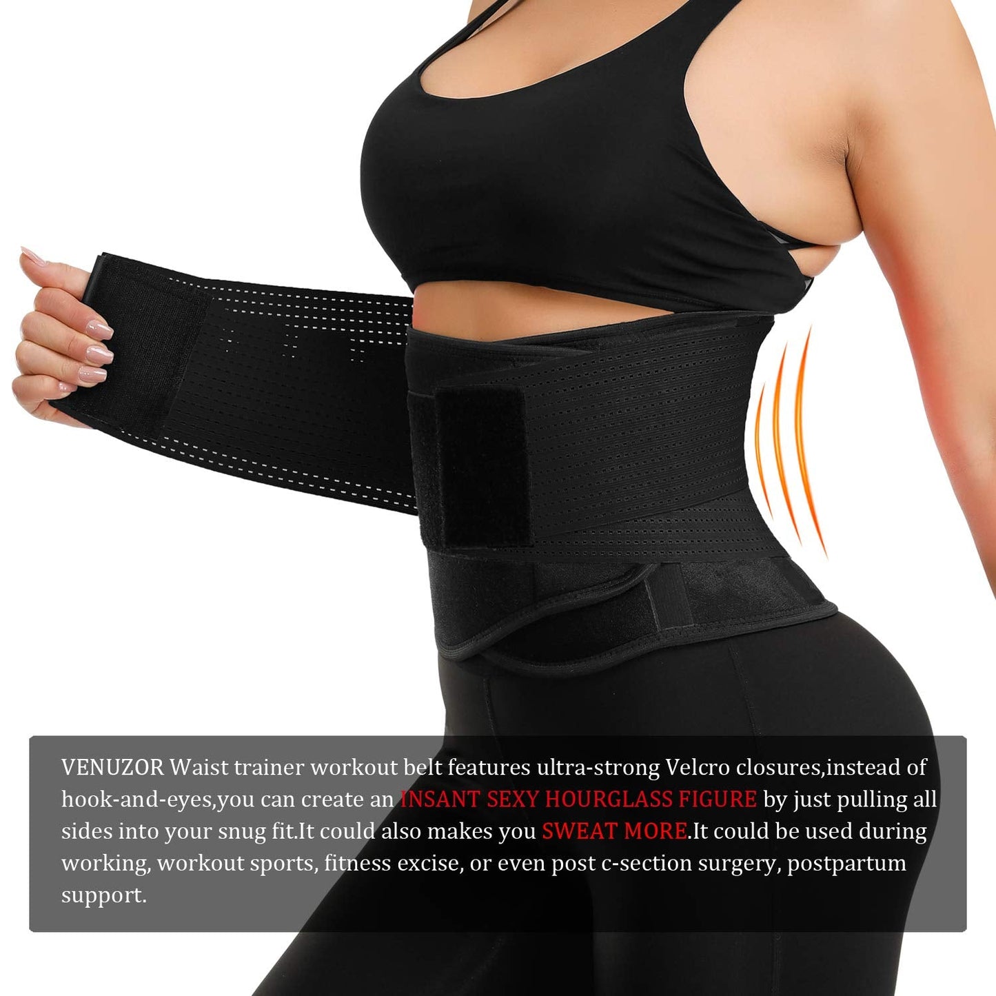 VENUZOR Waist Trainer Belt for Women - Waist Cincher Trimmer - Slimming Body Shaper Belt - Sport Girdle Belt (UP Graded)(Black,L)