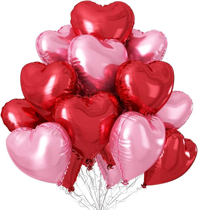 Pink Red Heart Balloons,12Pcs 18 Inch Light Pink Foil Love Heart Shaped Balloons for Valentines Day Birthday Wedding Engag...