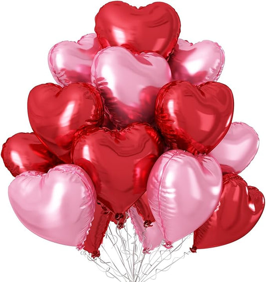 Pink Red Heart Balloons,12Pcs 18 Inch Light Pink Foil Love Heart Shaped Balloons for Valentines Day Birthday Wedding Engag...