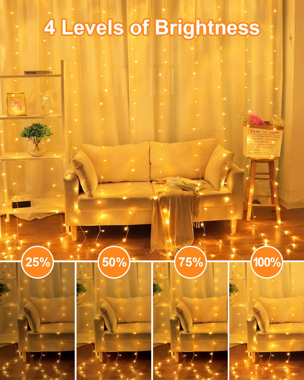 JIXXULVU 125FT 380 LED String Lights, Warm White, Waterproof, Clear Wire, Model 300L, Indoor/Outdoor Holiday Decoration