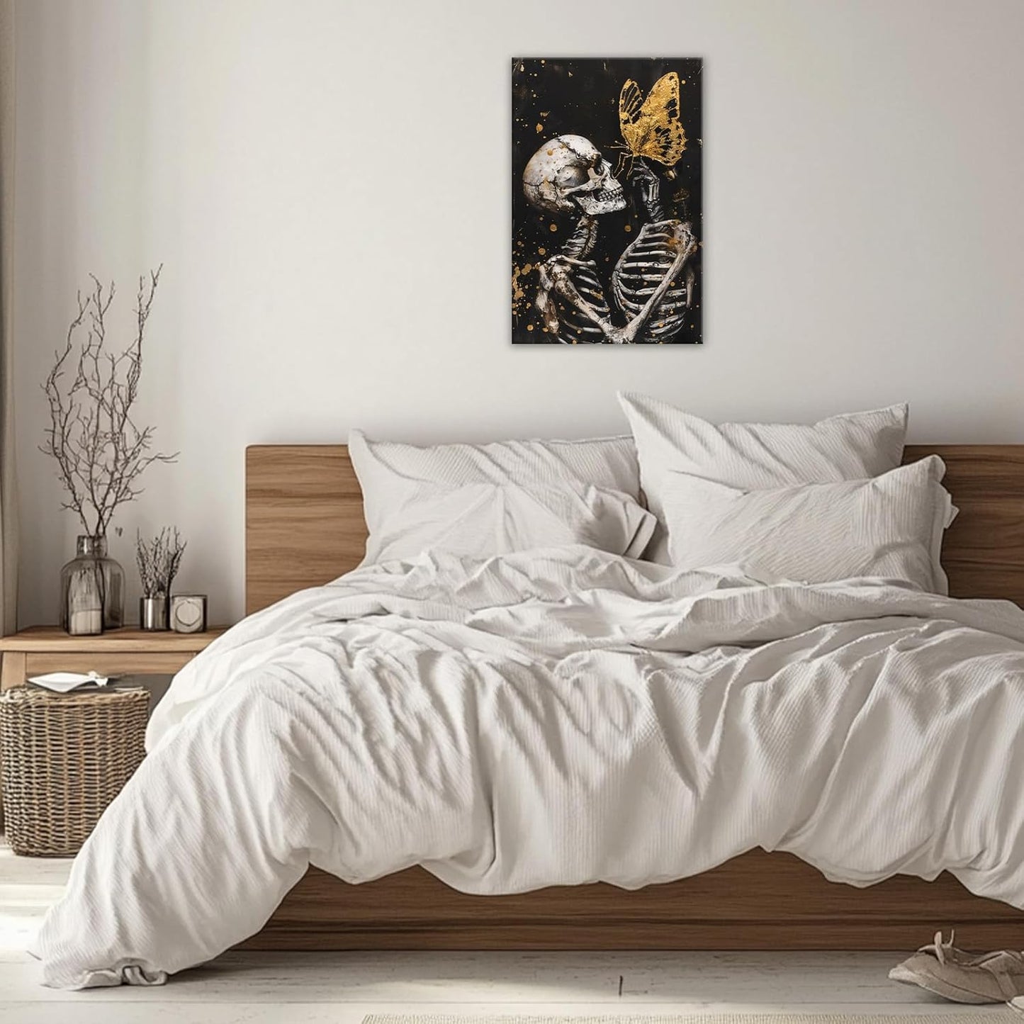OAAPITI Skull Wall Art Skull and Gold Butterfly Canvas Print Abstract Modern Gothic Artwork for Bedroom Dark Art Decor(Artwork-7,24"x36")