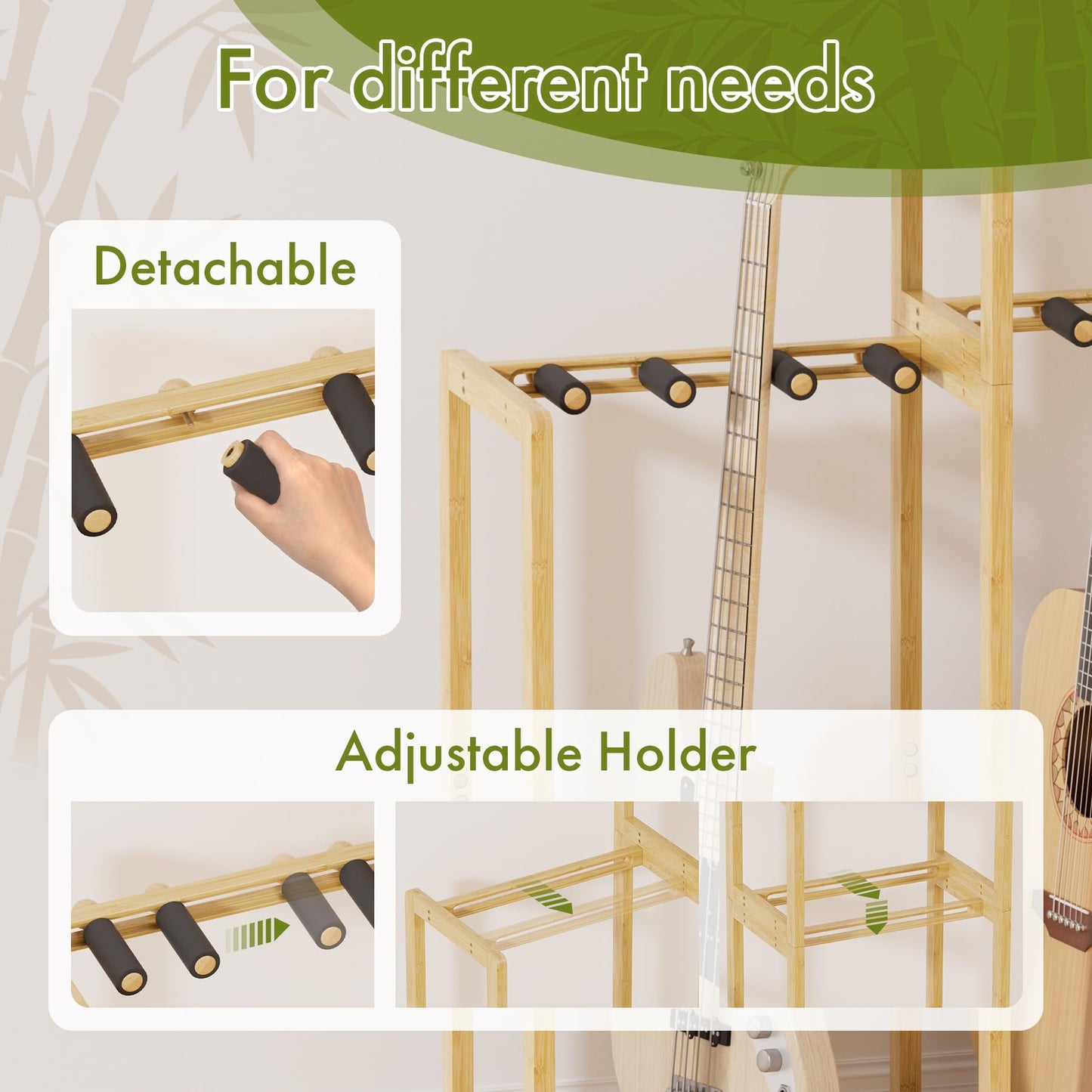 Amazer Guitar Stand, Guitar Rack For Acoustic, Bass, Electric Guitar, Multi Guitar Display Stand Adjustable Bamboo Guitars Holde