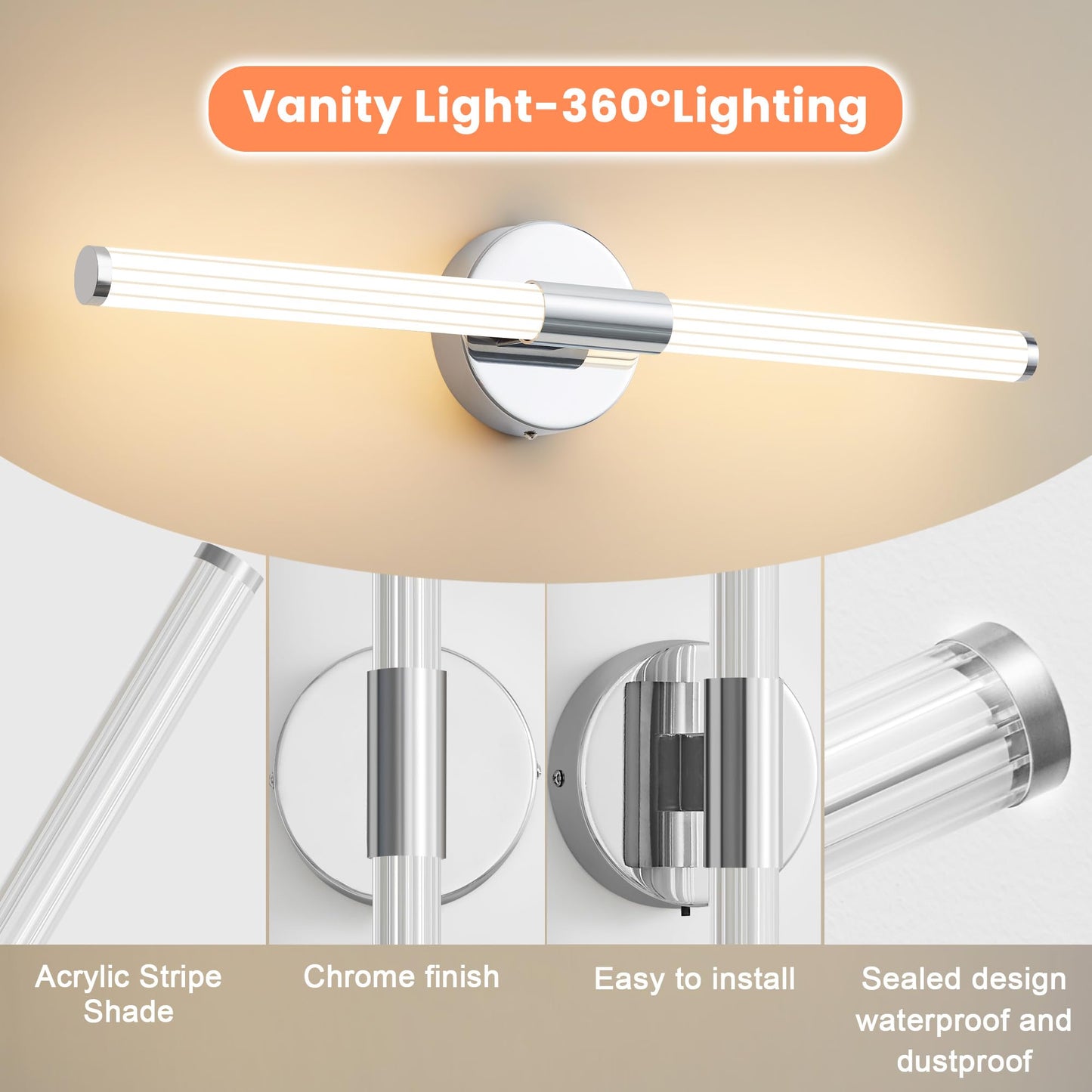 Gednbo Bathroom Wall Sconces Set Of 2 Hardwired  Dimmable 5Cct Led Bathroom Light Fixtures Over Mirror  360 Full Lighting 23 Inch Vanity Light Bar Modern Chrome Wall Sconce For Bedroom Living Room
