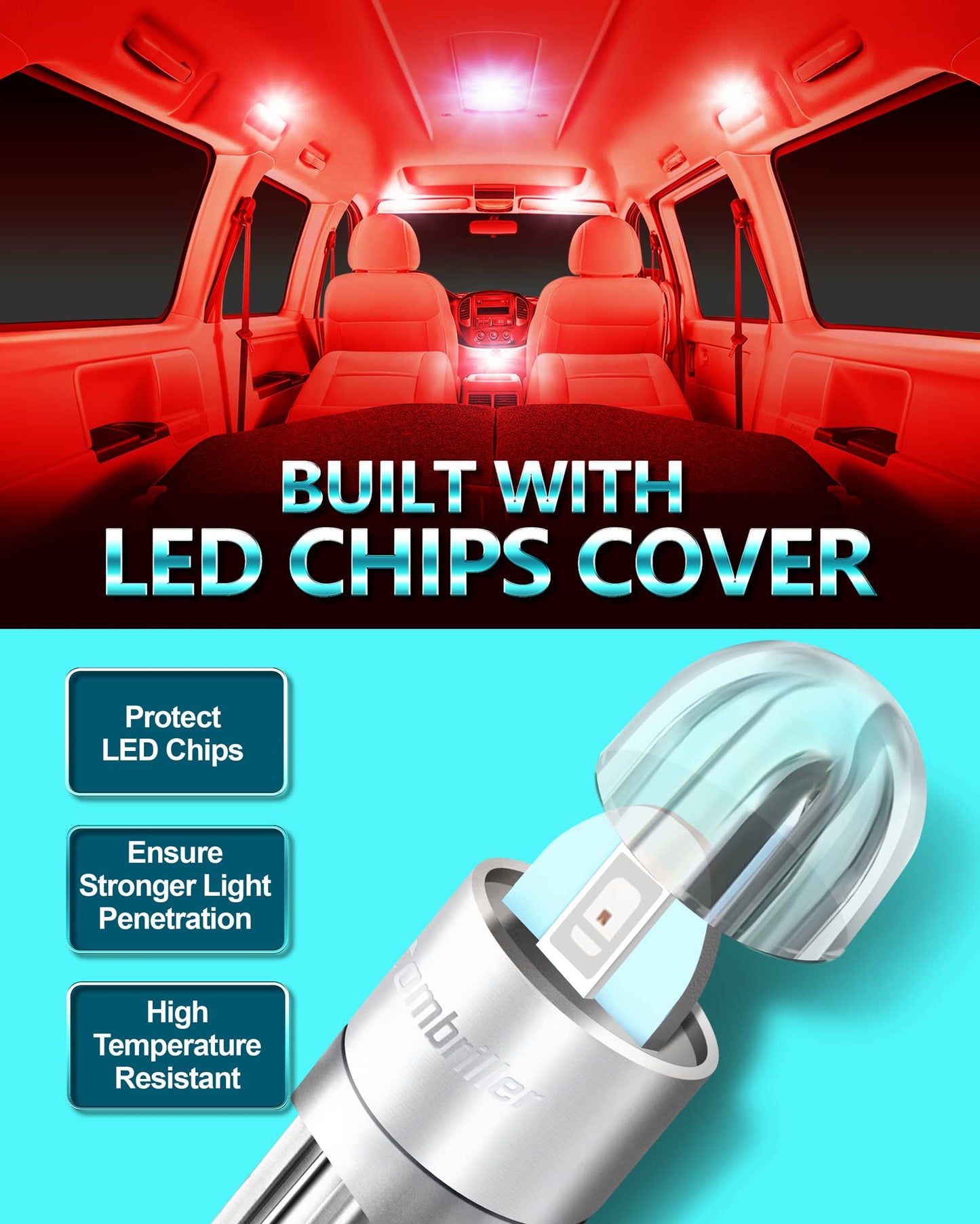 Combriller 194 Led Bulb - Red T10 2825 W5W Car Interior Lights, Pack Of 2