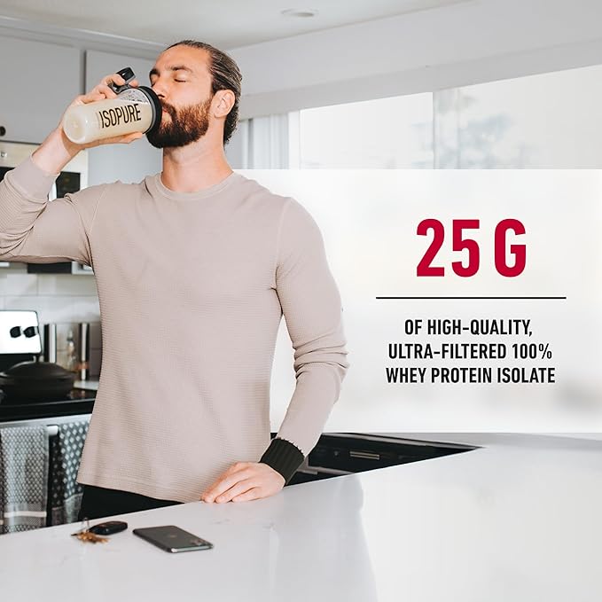 Isopure Zero Carb 100% Pure Whey Isolate Protein Powder, Lactose Free, Gluten Free, With Vitamins, Strawberries & Cream, 25g Protein Per Serving, 3 Lbs, 44 Servings (Packaging May Vary)