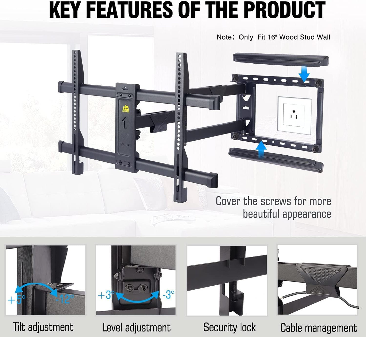 FORGING MOUNT Long Arm TV Mount for Most 37-75 Inch TVs, 30 Inch Long Extension Arm Corner TV Wall Mount, Full Motion Wall Mount Swivel, Tilt, Articulating Bracket Max VESA 600x400mm up to 100lbs