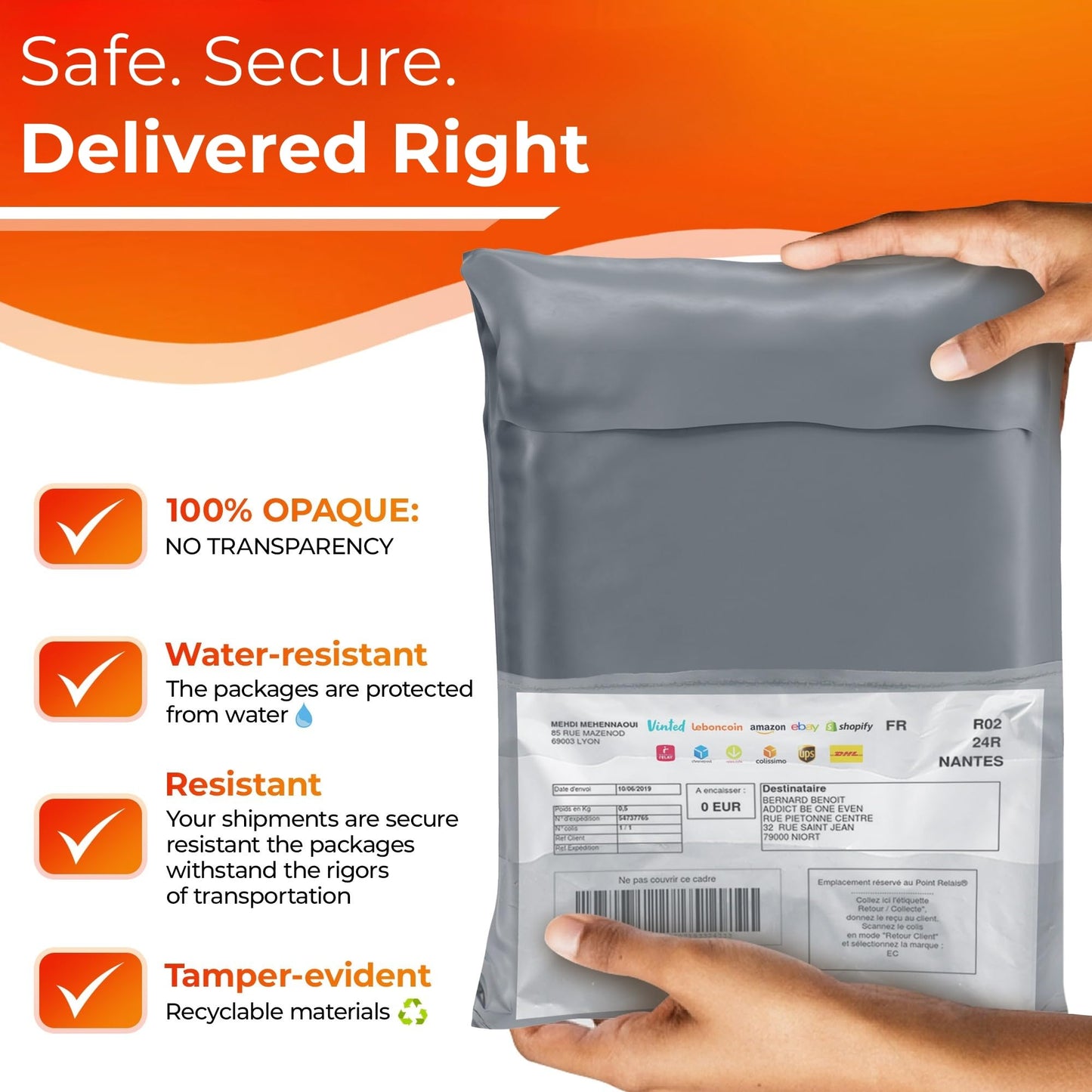 Poly Mailers Shipping Bags (30 Pack) — Self-Seal Plastic Mailing Envelopes, 3 Sizes incl. 8x12, poly mailers 10x13 & 14x19 — Tear & Water-Resistant Plastic Shipping Bags for Clothing Not Padded, Grey
