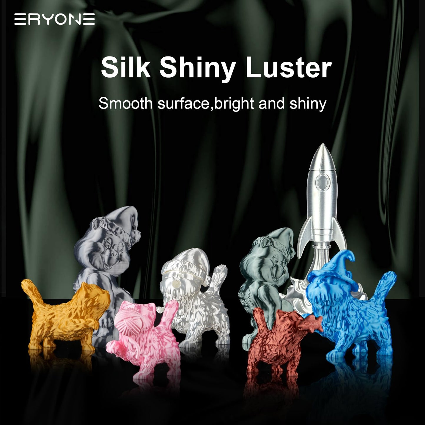 ERYONE Silk PLA Filament for 3D Printer, 1.75mm +/- 0.03mm, 1kg (2.1LBS)/Spool, Silk Silver