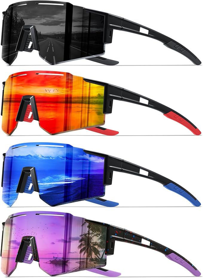 DioKiw 4PACK Polarized Sport Sunglasses for Men UV Protection Cycling Fishing Sun Glasses Big Frame Mountain Bike Goggles