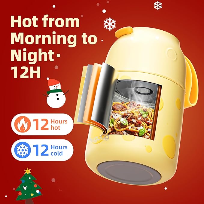 Thermo for Hot Food for Adults Kids | Wide Mouth, 26 oz Insulated Food Jar with Spoon, Leakproof Soup Thermo for School Office Travel, Thermal Steel Lunch Container Easy to Carry (Yellow)