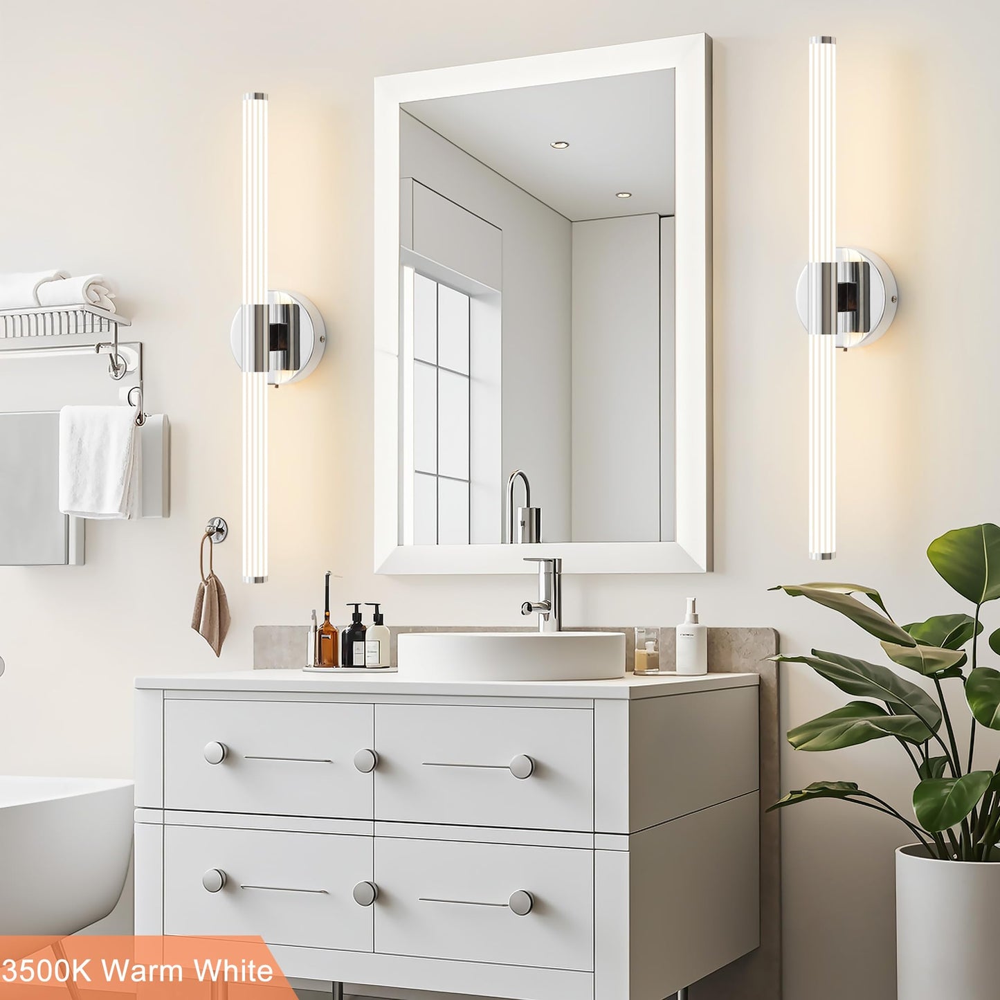 Gednbo Bathroom Wall Sconces Set Of 2 Hardwired  Dimmable 5Cct Led Bathroom Light Fixtures Over Mirror  360 Full Lighting 23 Inch Vanity Light Bar Modern Chrome Wall Sconce For Bedroom Living Room