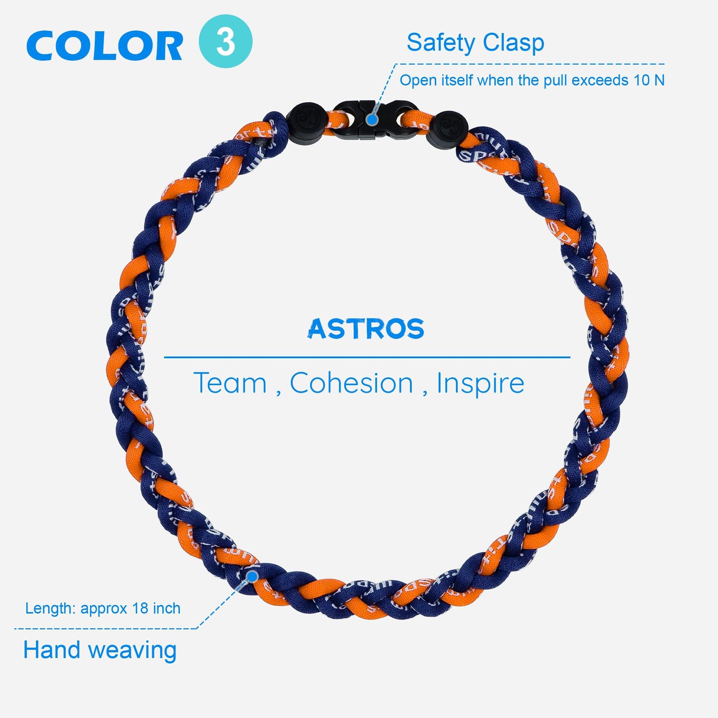 SUPBOMM 3 pcs Baseball Rope Necklaces, League Team Colors Braided Necklace, Baseball Team Gifts, Astros