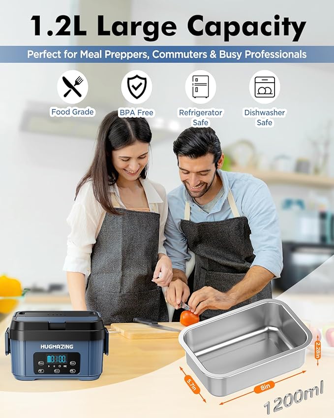 Cordless Electric Lunch Box for Adults, Men & Women – Rechargeable Self-Heating Food Warmer with 1.2L SS Container, Battery-Powered Heated Lunch Box, Perfect for Work and Travel Use
