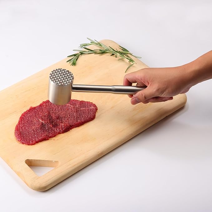 Stainless-Steel Meat Tenderizer Mallet - Meat Tenderizer Tool for Pounder Chicken, Beef, Steak, Pork, Dual-Sided with Ergonomic Handle, Kitchen Gadgets and Essentials Cooking Accessories