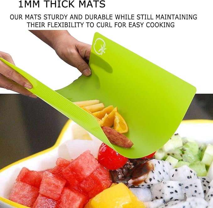 Flexible Plastic Cutting Board Mats, Colored Mats With Food Icons, Gripped Back, Cutting board Set of 4 (1)