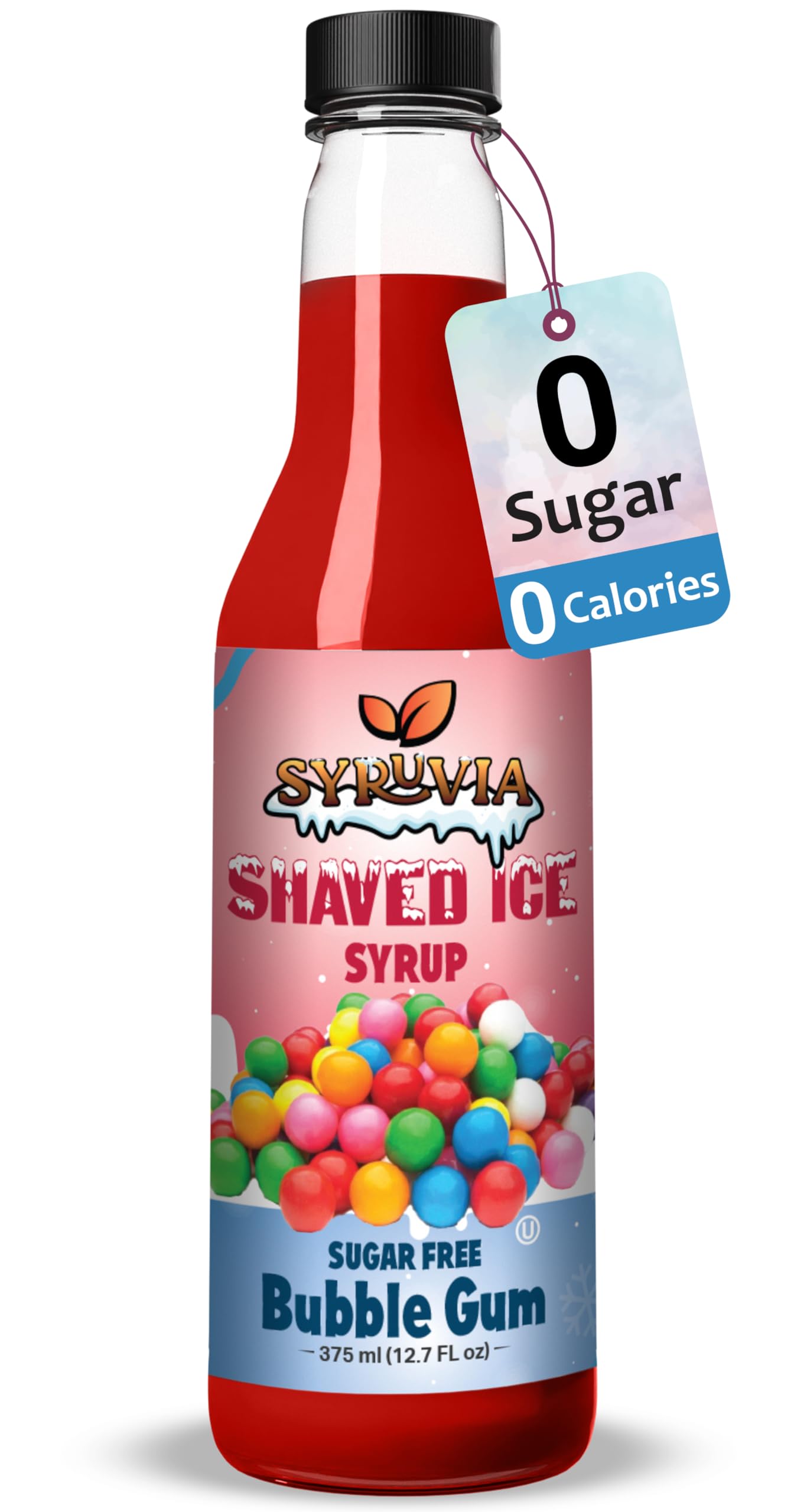 Syruvia Sugar-Free Snow Cone Syrup 12.7oz -Bubble Gum - 0 Calorie Syrup For Shaved Ice  Snow Cones  Slushies  Italian Soda  Popsicles. Keto Friendly  Kosher  Dairy Free