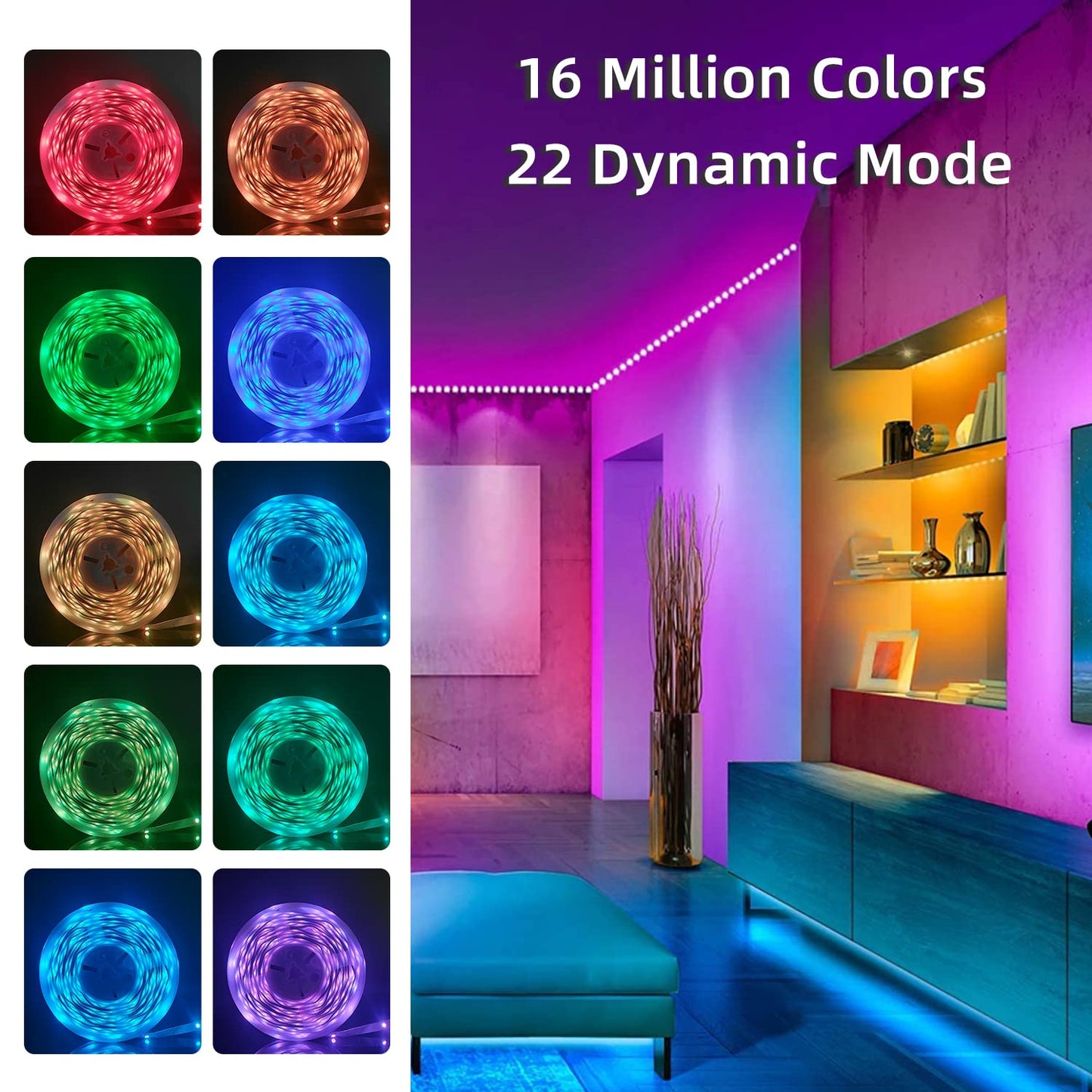 Lcutml LED Strip Lights, RGB Color Changing, 130FT (2 Rolls of 65ft), APP Control, Multicolor, Model ERS-F30RGBB12-IP300