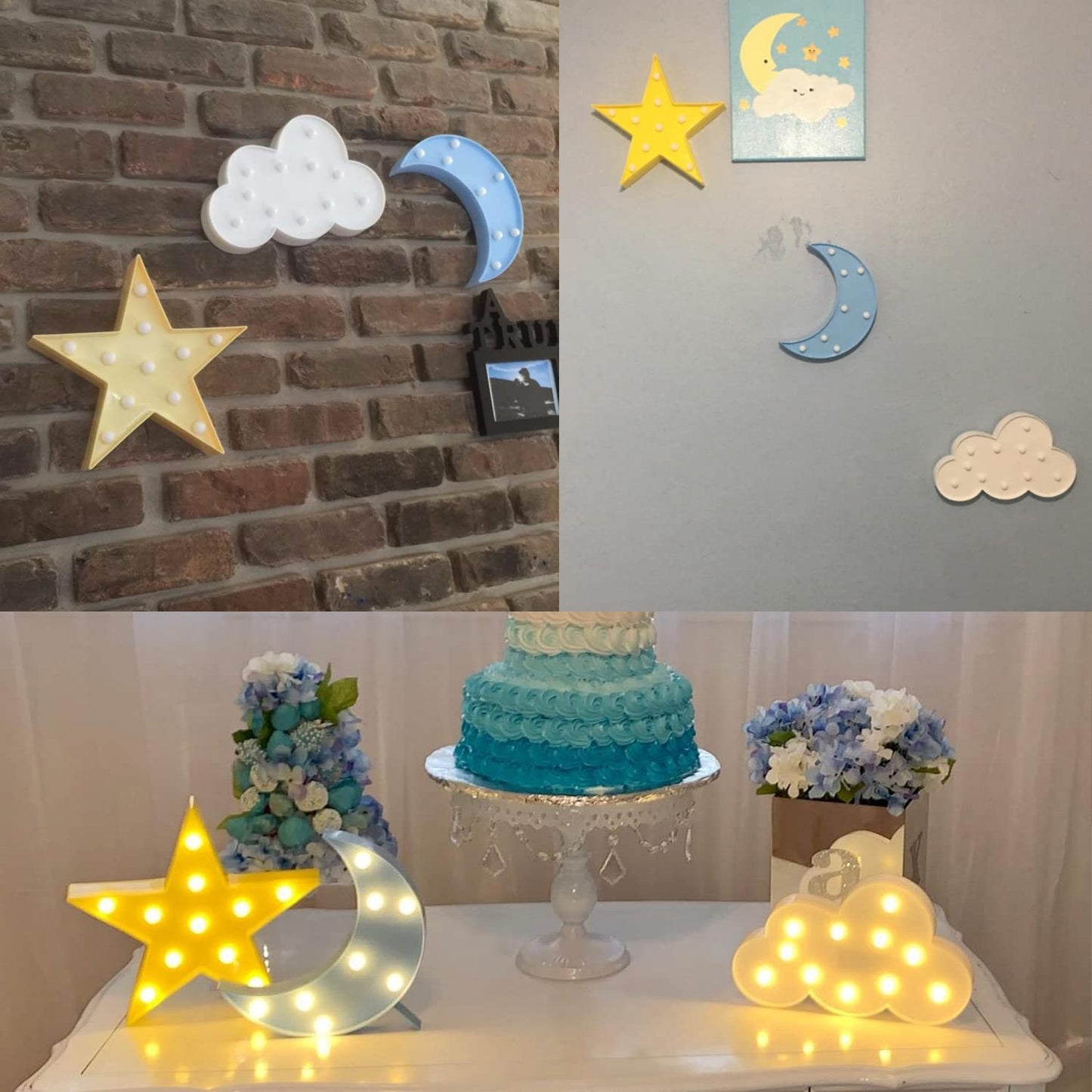 Zuovaov Night Light - Stars, Moon & Clouds - Cute Baby Room Decoration - Plastic - Yellow & Blue