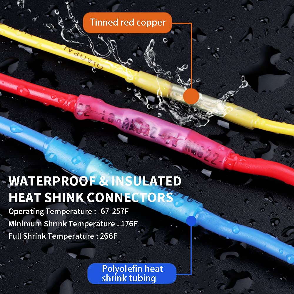 Heat Shrink Butt Connectors, 50Pcs 14-12 AWG Black Marine Grade Insulated Crimp Wire Connectors, Waterproof Electrical Connectors Butt Splice for Boat Truck Wiring