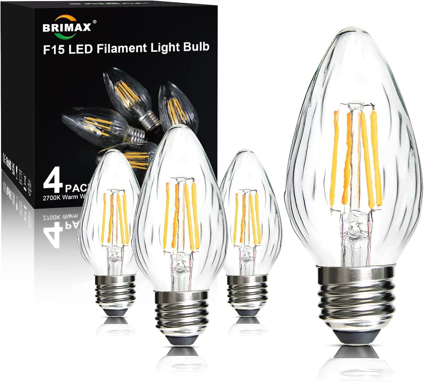 Brimax F15 6W Led Porch Light Bulbs, Dimmable 2700K Warm White, E26 Medium Base, Glass, 4Pack