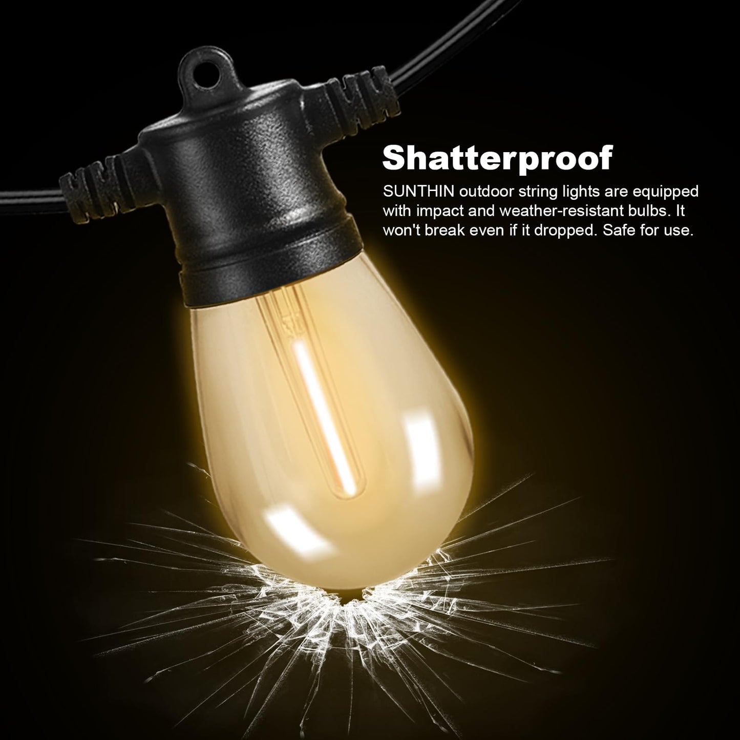 Sunthin Outdoor String Lights, 96Ft Patio Lights With 32 Led Bulbs, Black Shatterproof For Garden, Deck, Porch, Party, Model Gls-18J2P-E26