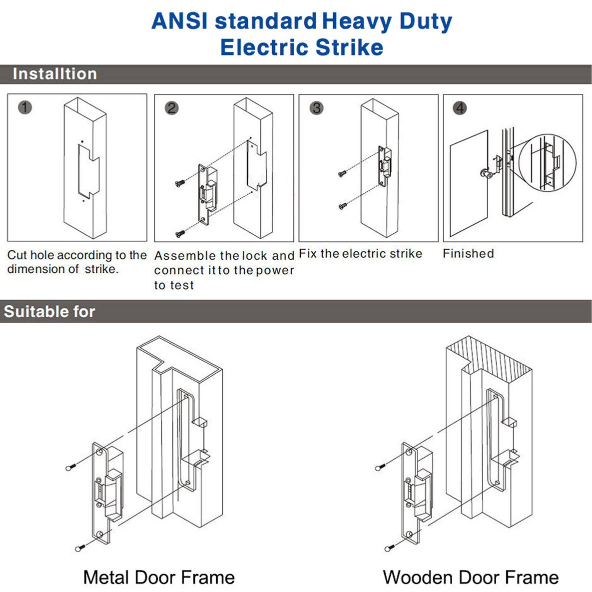 UHPPOTE ANSI Standard Heavy Duty Electric Strike Lock Fail Secure for Door Access Control System Mortise or Cylindrical Lock